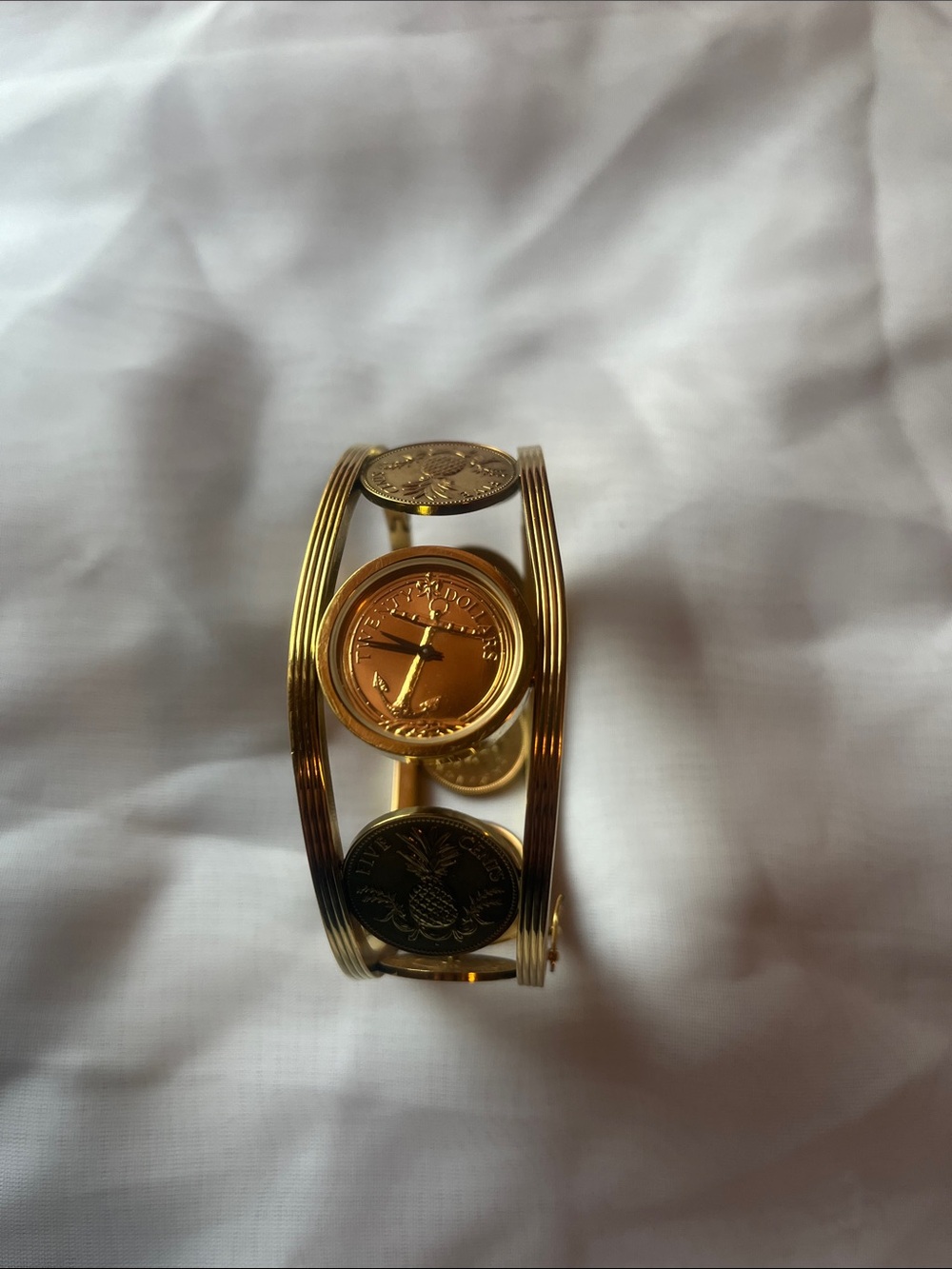 Gold-Tone Coin Link Bracelet for Women — Polished Gold Finish